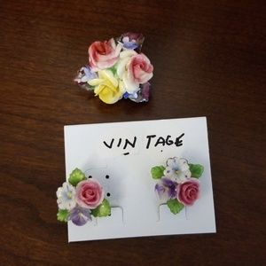 Vintage clip earrings and brooch